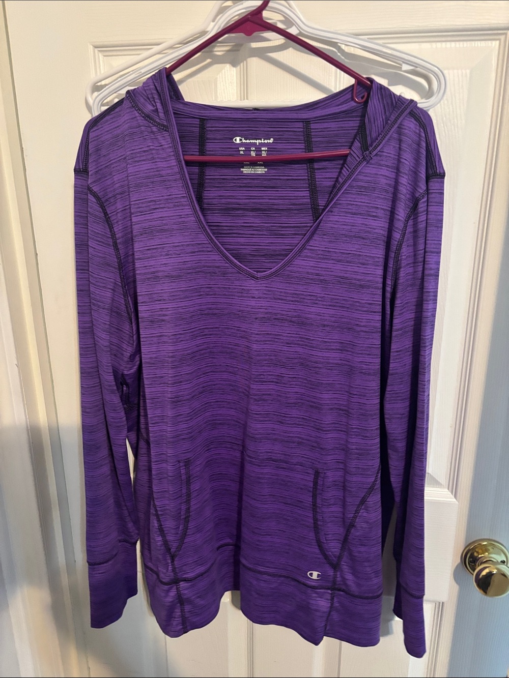 Champion Purple Heather V-Neck Hooded Performance Top